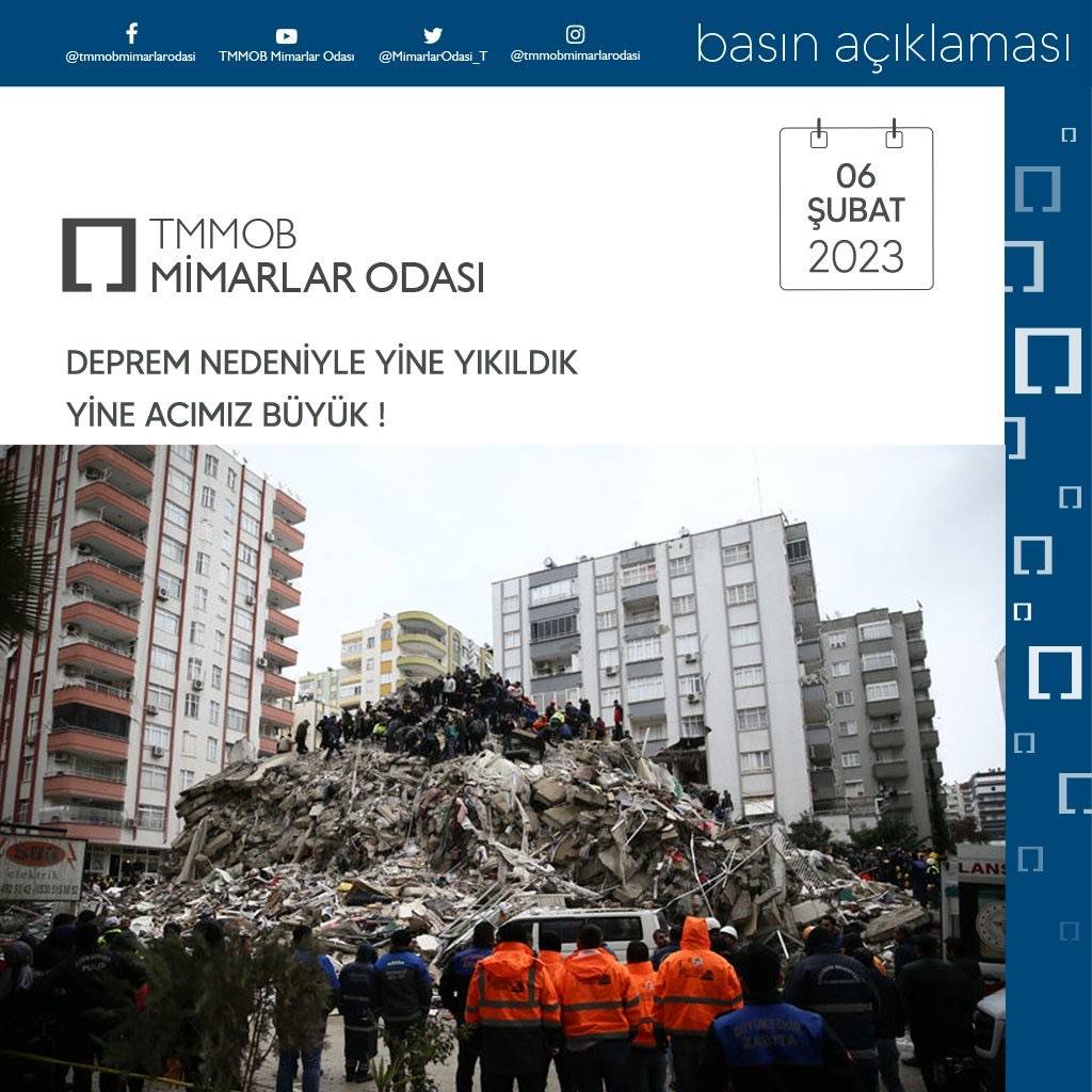 TMMOB: “Yine Yıkıldık, Yine Acımız Büyük”