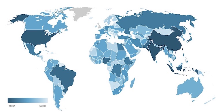 En kalabalık ülke Hindistan, Türkiye 18. sırada