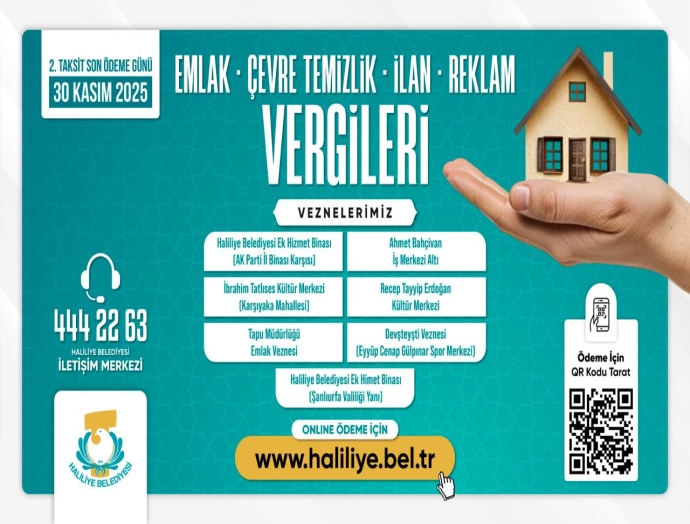 Haliliye Belediyesi: 2’nci taksit ödemelerinde son gün 30 Kasım